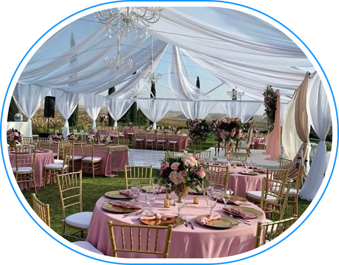 Elegant celebration table setting with custom cake and floral arrangements