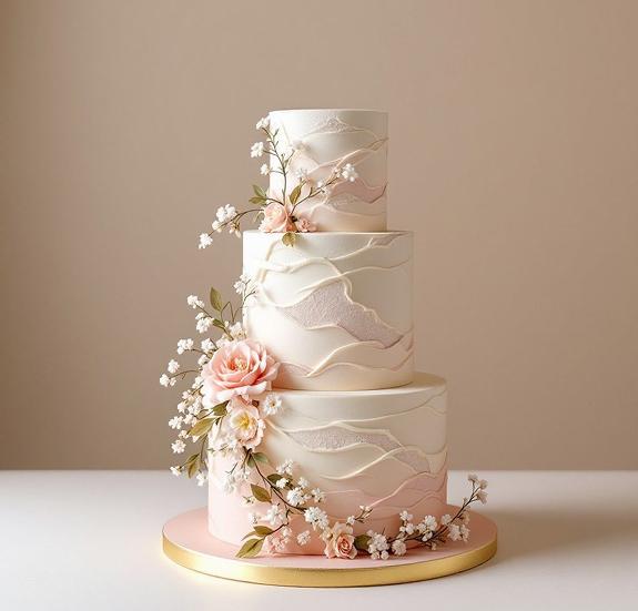 Elegant multi-tiered custom wedding cake with floral decorations