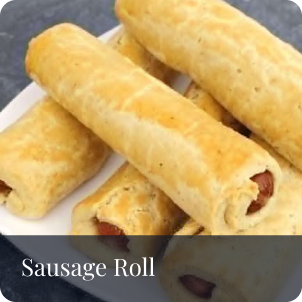 Baked sausage roll with golden pastry