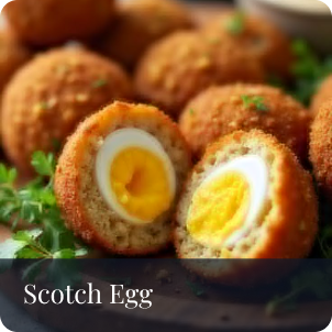 Golden scotch egg with crispy breaded coating